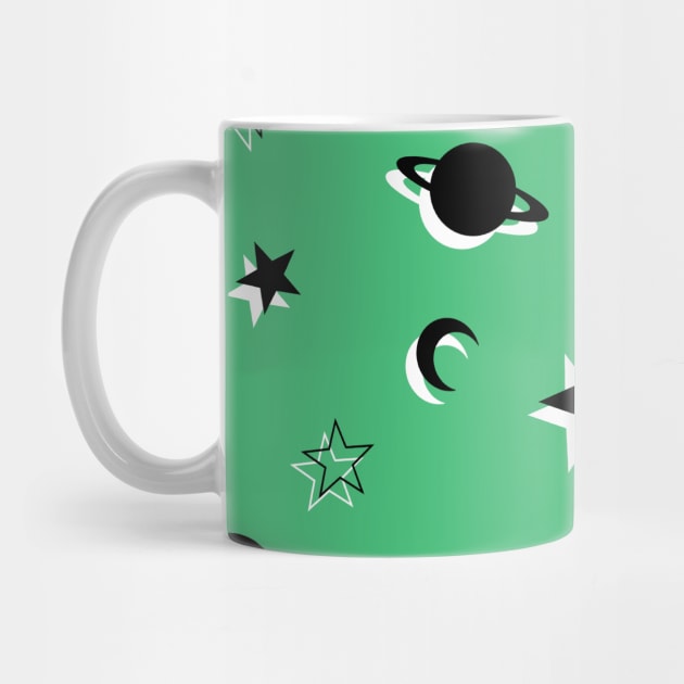 Space Planets and Stars Pattern on Green Background by OneThreeSix